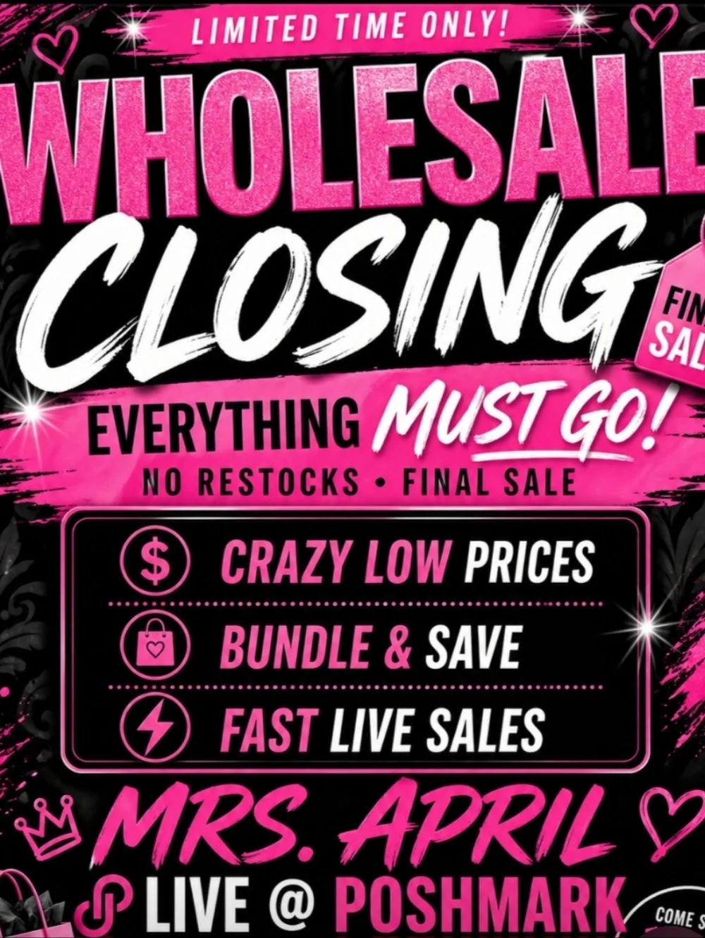 Wholesale Closing Sale! NO RETURNS! TAKE AS IS! FINAL SALES!!!